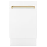 ZLINE 18"Autograph Dishwasher, White door, Gold Handle, DWVZ-WM-18-G