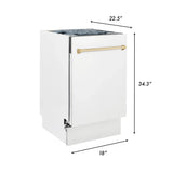 ZLINE 18"Autograph Dishwasher, White door, Gold Handle, DWVZ-WM-18-G