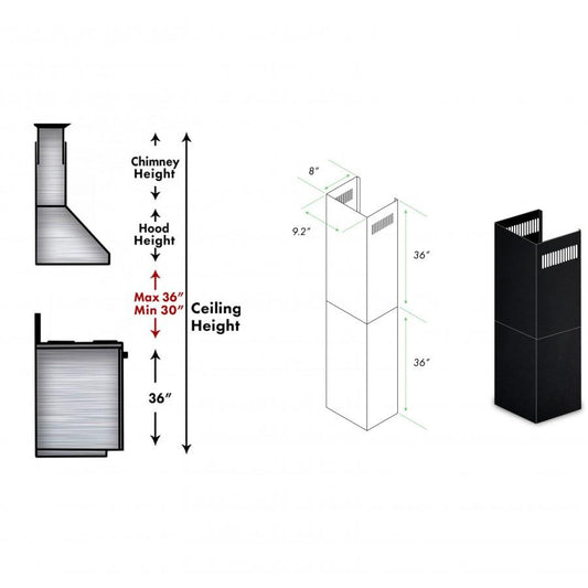 ZLINE 2-36" Chimney Extensions, 10'-12' Ceilings, 2PCEXT-BSKBN