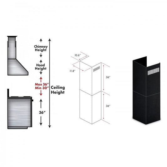 ZLINE 2-36" Chimney Extensions for 10 ft. to 12 ft. Ceilings, 2PCEXT-BSKEN