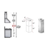 ZLINE 2 Piece Chimney Extension for 12' Ceiling, 2PCEXT-KF1