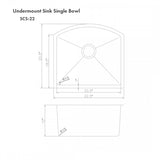 ZLINE  22" Undermount Stainless Gateway Series Bowl Sink, SCS-22