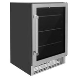 ZLINE 24" Autograph 154 Can Beverage Cooler Fridge with Adjustable Shelves in Stainless Steel with Champagne Bronze Accents RBVZ-US-24-CB
