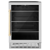 ZLINE 24" Autograph 154 Can Beverage Cooler Fridge with Adjustable Shelves in Stainless Steel with Champagne Bronze Accents RBVZ-US-24-CB