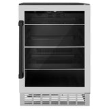 ZLINE 24" Autograph 154 Can Beverage Cooler Fridge with Adjustable Shelves in Stainless Steel with Champagne Bronze Accents RBVZ-US-24-CB