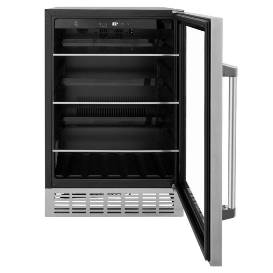 ZLINE 24" Autograph 154 Can Beverage Cooler Fridge with Adjustable Shelves in Stainless Steel with Champagne Bronze Accents RBVZ-US-24-CB