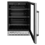 ZLINE 24" Autograph 154 Can Beverage Cooler Fridge with Adjustable Shelves in Stainless Steel with Champagne Bronze Accents RBVZ-US-24-CB