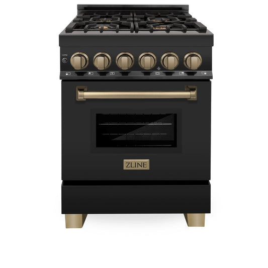 ZLINE 24" Autograph Dual Fuel Range, Black Stainless, RABZ-24-CB