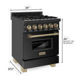 ZLINE 24" Autograph Dual Fuel Range, Black Stainless, RABZ-24-CB