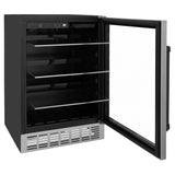 ZLINE 24" Autograph Edition 154 Can Beverage Cooler Fridge with Adjustable Shelves in Stainless Steel with Matte Black Accents RBVZ-US-24-MB