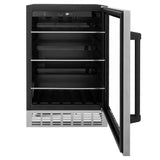 ZLINE 24" Autograph Edition 154 Can Beverage Cooler Fridge with Adjustable Shelves in Stainless Steel with Matte Black Accents RBVZ-US-24-MB