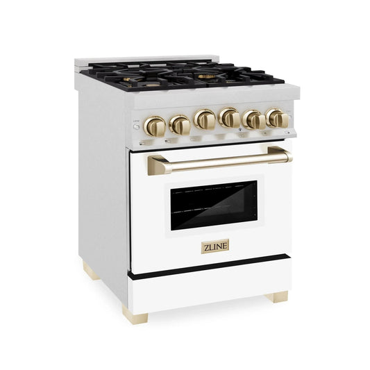 ZLINE 24" Autograph Gas Range, DuraSnow, White Door, RGSZ-WM-24-G
