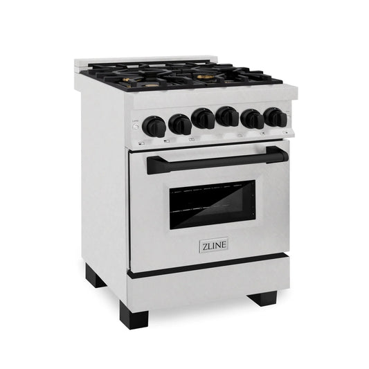 ZLINE 24" Autograph Gas Range Gas, DuraSnow, RGSZ-SN-24-MB