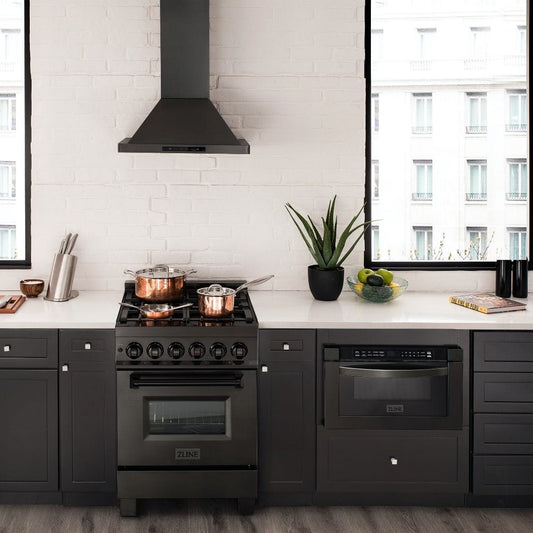 ZLINE 24" Black Stainless, Gas Burner, Electric Oven Range, RAB-24