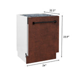 ZLINE 24" Dishwasher, Hammered Copper panel, Stainless Tub, DWV-HH-24