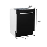 ZLINE 24" Dishwasher in Black Matte panel, Stainless Tub, DWV-BLM-24