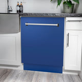 ZLINE 24" Dishwasher in Blue Matte panel, Stainless Tub, DWV-BM-24