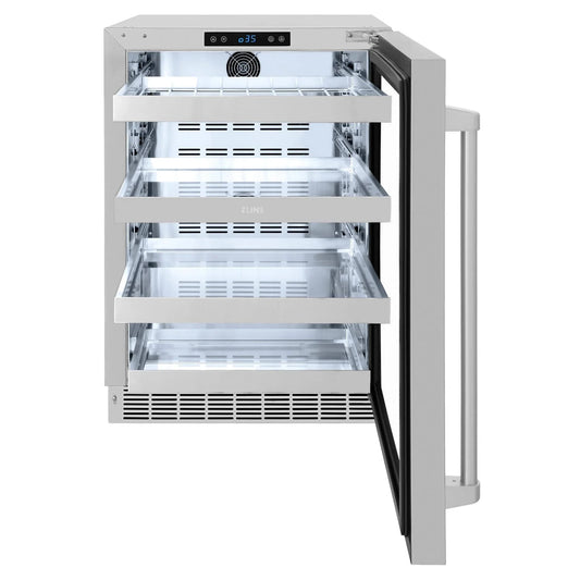 ZLINE 24 in. Touchstone 151 Can Beverage Fridge With Stainless Steel Glass Door RBSO-GS-24