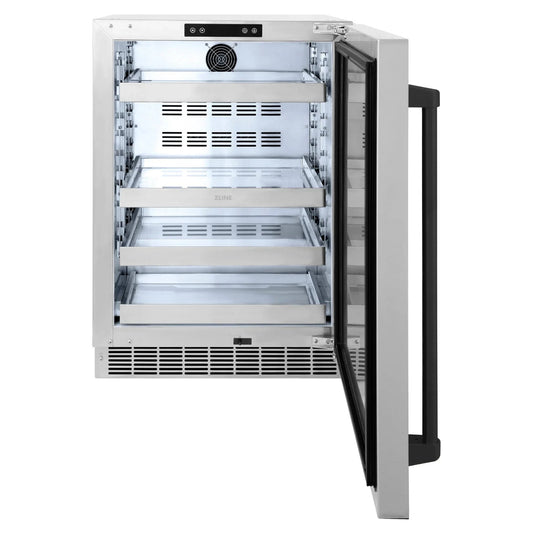 ZLINE 24 in. Touchstone Beverage Fridge, Solid Stainless Door, Matte Black Handle RBSOZ-ST-24-MB