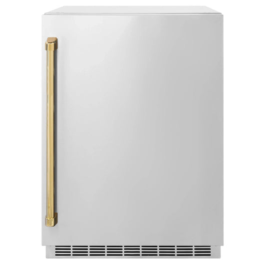ZLINE 24 in. Touchstone Beverage Fridge, Solid Stainless Door, Polished Gold Handle RBSOZ-ST-24-G