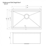 ZLINE 27" Undermount Single Bowl Ledge Sink Stainless Steel, SLS-27