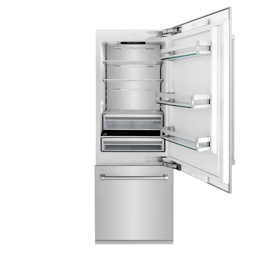 ZLINE 30" 16.1 cu. ft. Panel Ready Built-In 2-Door Bottom Freezer Refrigerator with Internal Water and Ice Dispenser RBIV-30