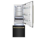 ZLINE 30" Autograph 16.1 cu. ft. 2-Door Bottom Freezer Fridge Water/Ice Dispenser Black Stainless Steel Champagne Bronze Accents RBIVZ-BS-30-CB