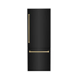 ZLINE 30" Autograph 16.1 cu. ft. 2-Door Bottom Freezer Fridge Water/Ice Dispenser Black Stainless Steel Champagne Bronze Accents RBIVZ-BS-30-CB