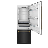 ZLINE 30" Autograph 16.1 cu. ft. 2-Door Bottom Freezer Fridge Water/Ice Dispenser Black Stainless Steel Champagne Bronze Accents RBIVZ-BS-30-CB