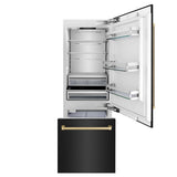ZLINE 30" Autograph 16.1 cu. ft. 2-Door Bottom Freezer Fridge Water/Ice Dispenser Black Stainless Steel Champagne Bronze Accents RBIVZ-BS-30-CB