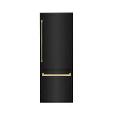 ZLINE 30" Autograph 16.1 cu. ft. 2-Door Bottom Freezer Fridge Water/Ice Dispenser Black Stainless Steel Gold Accents RBIVZ-BS-30-G