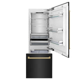 ZLINE 30" Autograph 16.1 cu. ft. 2-Door Bottom Freezer Fridge Water/Ice Dispenser Black Stainless Steel Gold Accents RBIVZ-BS-30-G