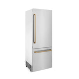 ZLINE 30" Autograph 16.1 cu. ft. 2-Door Bottom Freezer Fridge Water/Ice Dispenser Stainless Steel Champagne Bronze Accents RBIVZ-304-30-CB