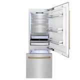 ZLINE 30" Autograph 16.1 cu. ft. 2-Door Bottom Freezer Fridge Water/Ice Dispenser Stainless Steel Champagne Bronze Accents RBIVZ-304-30-CB