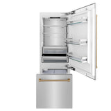 ZLINE 30" Autograph 16.1 cu. ft. 2-Door Bottom Freezer Fridge Water/Ice Dispenser Stainless Steel Champagne Bronze Accents RBIVZ-304-30-CB