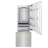 ZLINE 30” Autograph 16.1 cu. ft. 2-Door Bottom Freezer Fridge Water/Ice Dispenser Stainless Steel Gold Accents RBIVZ-304-30-G