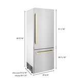 ZLINE 30” Autograph 16.1 cu. ft. 2-Door Bottom Freezer Fridge Water/Ice Dispenser Stainless Steel Gold Accents RBIVZ-304-30-G