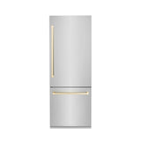 ZLINE 30” Autograph 16.1 cu. ft. 2-Door Bottom Freezer Fridge Water/Ice Dispenser Stainless Steel Gold Accents RBIVZ-304-30-G