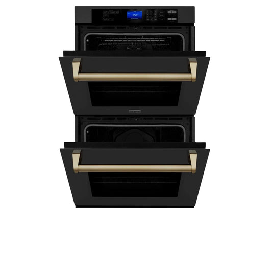 ZLINE 30" Autograph Double Wall Oven with Self Clean and True Convection in Black Stainless Steel Champagne Bronze AWDZ-30-BS-CB
