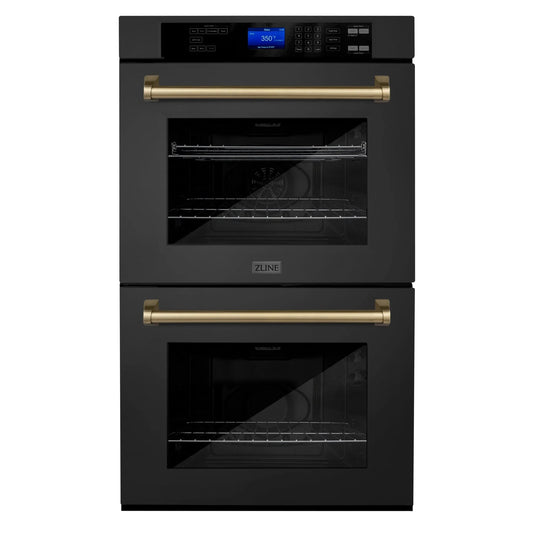 ZLINE 30" Autograph Double Wall Oven with Self Clean and True Convection in Black Stainless Steel Champagne Bronze AWDZ-30-BS-CB