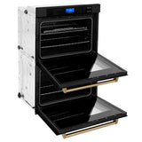 ZLINE 30" Autograph Double Wall Oven with Self Clean and True Convection in Black Stainless Steel Champagne Bronze AWDZ-30-BS-CB