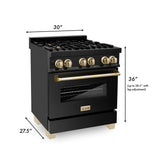 ZLINE 30" Autograph Dual Fuel Range, Black Stainless, Gold, RABZ-30-G