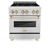 ZLINE 30" Autograph Dual Fuel Range, DuraSnow Stainless, Gold, RASZ-SN-30-G