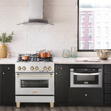 ZLINE 30" Autograph Dual Fuel Range, DuraSnow Stainless, Gold, RASZ-SN-30-G