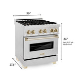 ZLINE 30" Autograph Dual Fuel Range, DuraSnow Stainless, Gold, RASZ-SN-30-G