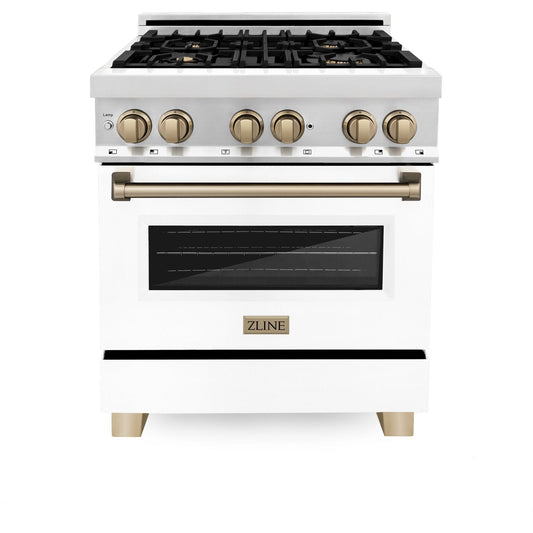 ZLINE 30" Autograph Dual Fuel Range, White Door, Bronze, RAZ-WM-30-CB