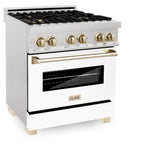 ZLINE 30" Autograph, Dual Fuel Range, White Door, Gold, RASZ-WM-30-G