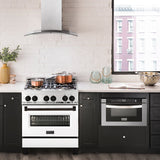 ZLINE 30" Autograph Dual Fuel Range, White Door, RAZ-WM-30-MB