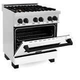 ZLINE 30" Autograph Dual Fuel Range, White Door, RAZ-WM-30-MB