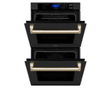 ZLINE 30" Autograph Edition Double Wall Oven with Self Clean and True Convection in Black Stainless Steel Gold Accent AWDZ-30-BS-G